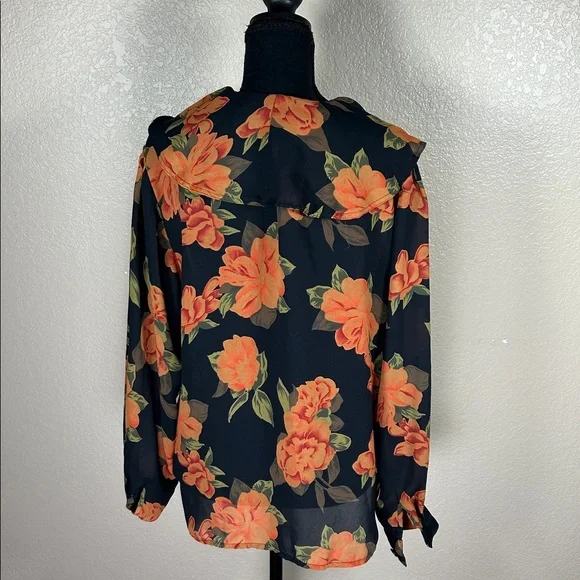Notations Black and Orange Floral Blouse - Picture 3 of 4